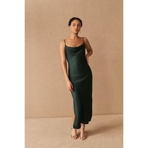 BHLDN Cali Satin Charmeuse midi Dress Green 14 NWT